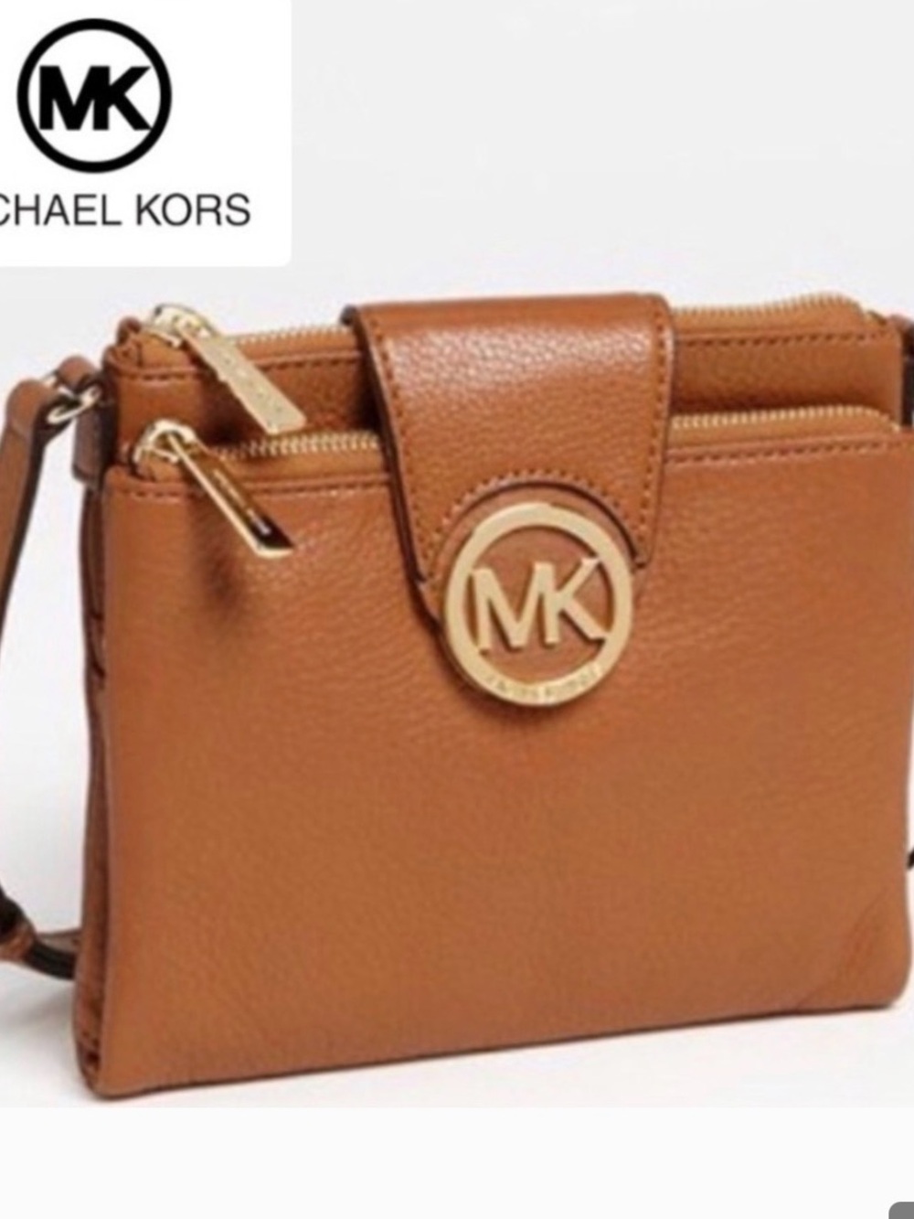 Michael Kors Brown Pebbled Leather Crossbody with Gold MK Logo